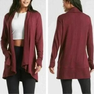 Athleta 2X Pranayama Restore Wrap Maroon Open Front Relaxed Draped Cardigan